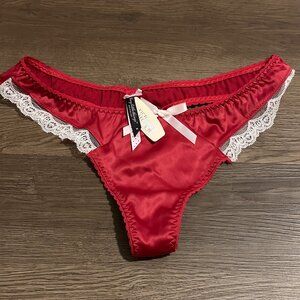 Vintage Satin Ruffle Thong w Lace